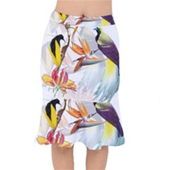 Exotic Birds Of Paradise And Flowers Watercolor Mermaid Skirt by TKKdesignsCo