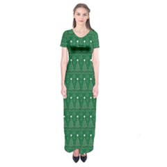 Christmas Tree Pattern Design Short Sleeve Maxi Dress