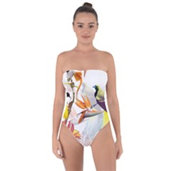 Exotic Birds Of Paradise And Flowers Watercolor Tie Back One Piece Swimsuit by TKKdesignsCo