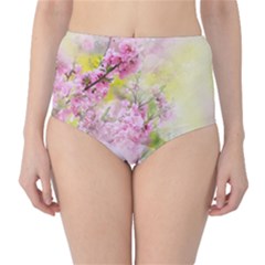 Flowers Pink Art Abstract Nature High-waist Bikini Bottoms by Celenk