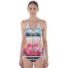 Red Car Old Car Art Abstract Cut-out One Piece Swimsuit by Celenk