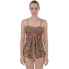 Multicolored Abstract Ornate Pattern Babydoll Tankini Set by dflcprints