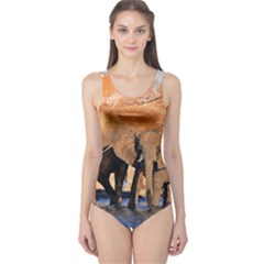 Elephants Animal Art Abstract One Piece Swimsuit by Celenk