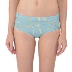 Mint,gold,marble,pattern Mid-waist Bikini Bottoms by NouveauDesign