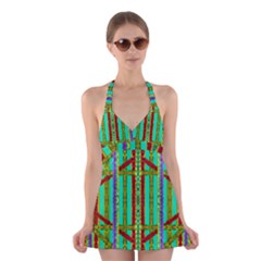 Gift Wrappers For Body And Soul In  A Rainbow Mind Halter Dress Swimsuit  by pepitasart