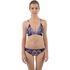 Fractal Floral Striped Lavender Wrap Around Bikini Set by Celenk