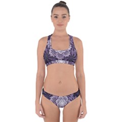 Fractal Floral Striped Lavender Cross Back Hipster Bikini Set by Celenk