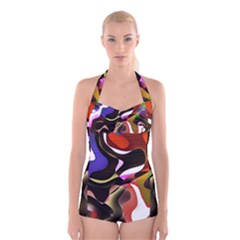 Abstract Background Design Art Boyleg Halter Swimsuit 