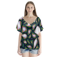 Fuzzy Abstract Art Urban Fragments V-neck Flutter Sleeve Top by Celenk