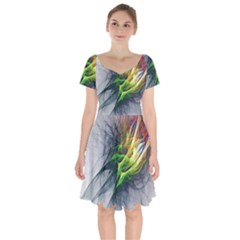 Fractal Art Paint Pattern Texture Short Sleeve Bardot Dress by Celenk