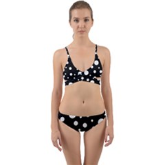 White On Black Polka Dot Pattern Wrap Around Bikini Set by LoolyElzayat