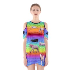 Horses In Rainbow Shoulder Cutout One Piece by CosmicEsoteric