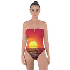 Sunset Ocean Nature Sea Landscape Tie Back One Piece Swimsuit by Celenk