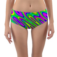 Lilac Yellow Wave Abstract Pattern Reversible Mid-waist Bikini Bottoms by Celenk