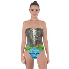 River Forest Landscape Nature Tie Back One Piece Swimsuit by Celenk