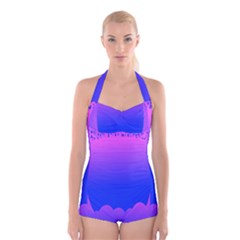 Abstract Bright Color Boyleg Halter Swimsuit  by Nexatart
