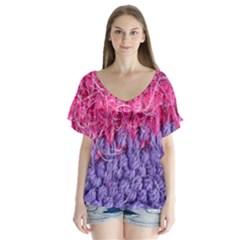 Wool Knitting Stitches Thread Yarn V-neck Flutter Sleeve Top by Nexatart