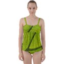 Green Leaf Plant Nature Structure Twist Front Tankini Set View1