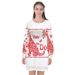 Year Of The Dog - Chinese New Year Long Sleeve Chiffon Shift Dress  by Valentinaart