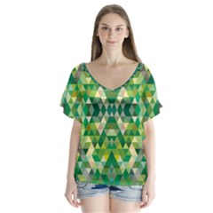 Forest Abstract Geometry Background V-neck Flutter Sleeve Top by Nexatart