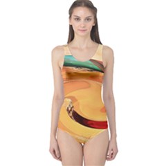 Spiral Abstract Colorful Edited One Piece Swimsuit by Nexatart