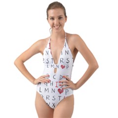 Love Alphabet Halter Cut-out One Piece Swimsuit by Valentinaart