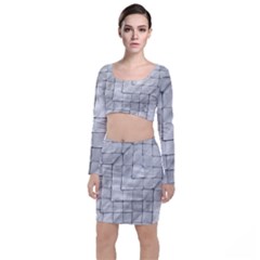 Silver Grid Pattern Long Sleeve Crop Top & Bodycon Skirt Set by dflcprints
