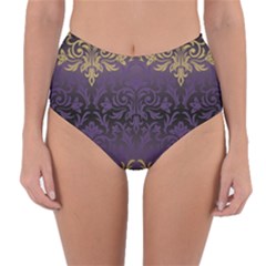 Art Nouveau,vintage,damask,gold,purple,antique,beautiful Reversible High-waist Bikini Bottoms by NouveauDesign