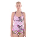 shabby chic, floral,pink,birds,cute,whimsical Boyleg Halter Swimsuit  View1