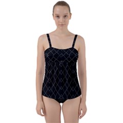 Black And White Grid Pattern Twist Front Tankini Set by dflcprints