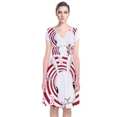 White Rabbit In Wonderland Short Sleeve Front Wrap Dress by Valentinaart