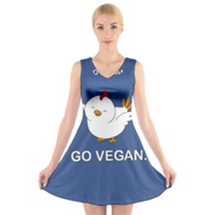 Go Vegan - Cute Chick  V-neck Sleeveless Skater Dress by Valentinaart