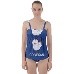 Go Vegan - Cute Chick  Twist Front Tankini Set by Valentinaart