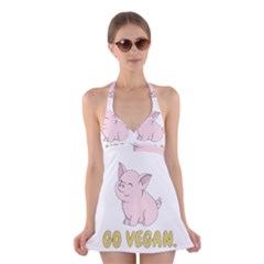 Go Vegan - Cute Pig Halter Dress Swimsuit  by Valentinaart