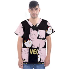 Go Vegan - Cute Pig And Chicken Men s V-neck Scrub Top