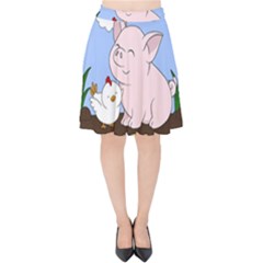 Go Vegan - Cute Pig And Chicken Velvet High Waist Skirt by Valentinaart