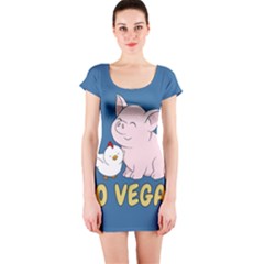Go Vegan - Cute Pig And Chicken Short Sleeve Bodycon Dress by Valentinaart