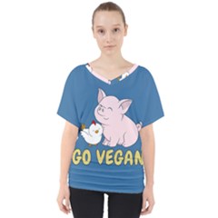 Go Vegan - Cute Pig And Chicken V-neck Dolman Drape Top by Valentinaart
