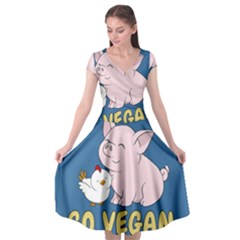 Go Vegan - Cute Pig And Chicken Cap Sleeve Wrap Front Dress by Valentinaart