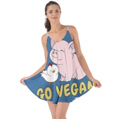 Go Vegan - Cute Pig And Chicken Love The Sun Cover Up by Valentinaart