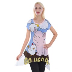 Go Vegan - Cute Pig And Chicken Short Sleeve Side Drop Tunic by Valentinaart