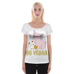 Go Vegan - Cute Pig And Chicken Cap Sleeve Tops by Valentinaart