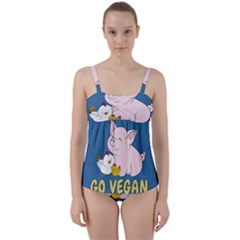 Go Vegan - Cute Pig And Chicken Twist Front Tankini Set by Valentinaart