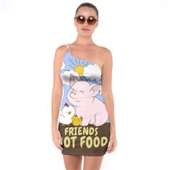 Friends Not Food - Cute Pig And Chicken One Soulder Bodycon Dress by Valentinaart
