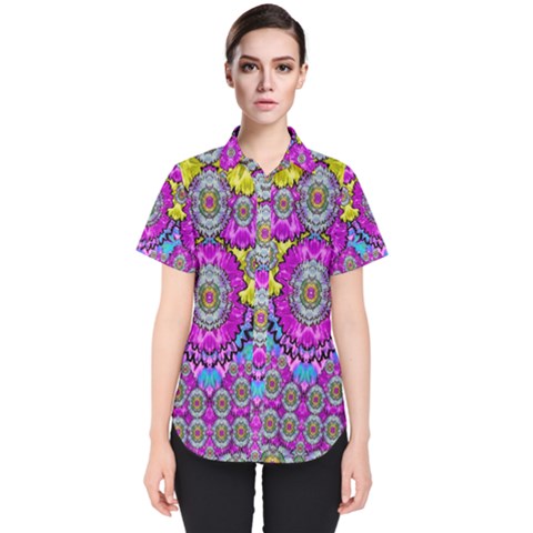 Fantasy Bloom In Spring Time Lively Colors Women s Short Sleeve Shirt by pepitasart