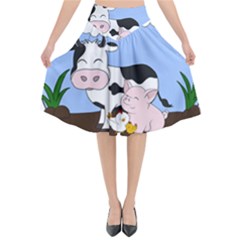 Friends Not Food - Cute Cow, Pig And Chicken Flared Midi Skirt by Valentinaart