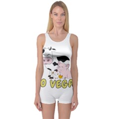Friends Not Food - Cute Cow, Pig And Chicken One Piece Boyleg Swimsuit by Valentinaart
