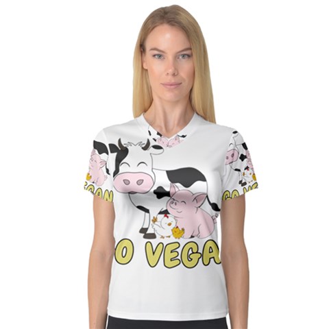 Friends Not Food - Cute Cow, Pig And Chicken V-neck Sport Mesh Tee by Valentinaart