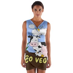 Friends Not Food - Cute Cow, Pig And Chicken Wrap Front Bodycon Dress by Valentinaart