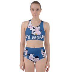 Friends Not Food - Cute Cow, Pig And Chicken Racer Back Bikini Set by Valentinaart